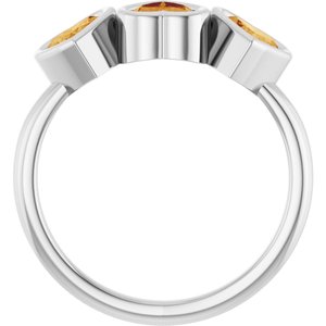 Sterling Silver Natural Citrine Three-Stone Heart Ring