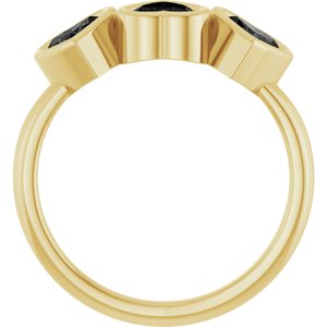 14K Yellow Gold Natural Onyx Three-Stone Heart Ring