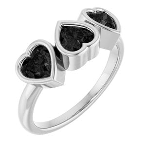 14K White Gold Natural Onyx Three-Stone Heart Ring