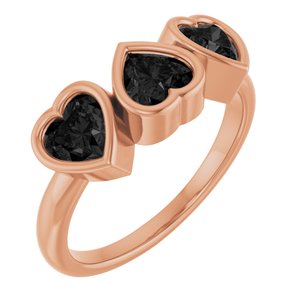 14K Rose Gold Natural Onyx Three-Stone Heart Ring