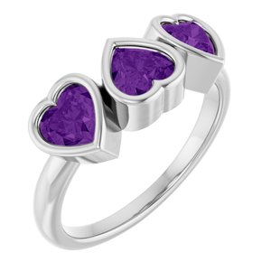 Platinum Natural Amethyst Three-Stone Heart Ring