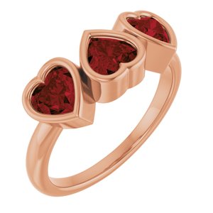 14K Rose Gold Natural Mozambique Garnet Three-Stone Heart Ring