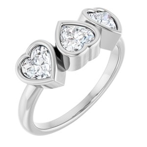 Sterling Silver Lab-Grown Moissanite Three-Stone Heart Ring