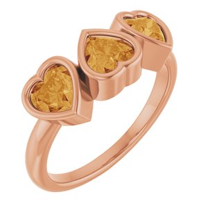 14K Rose Gold Natural Citrine Three-Stone Heart Ring