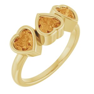 14K Yellow Gold Natural Citrine Three-Stone Heart Ring