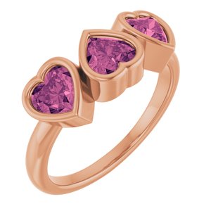 14K Rose Gold Natural Pink Tourmaline Three-Stone Heart Ring