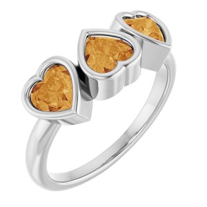14K White Gold Natural Citrine Three-Stone Heart Ring