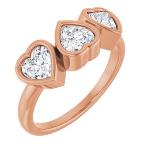 14K Rose Gold Lab-Grown Moissanite Three-Stone Heart Ring