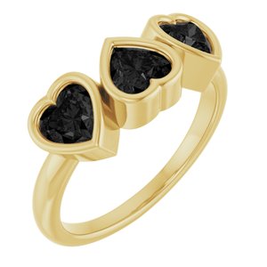 14K Yellow Gold Natural Onyx Three-Stone Heart Ring