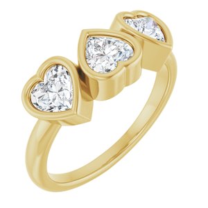 14K Yellow Gold Lab-Grown Moissanite Three-Stone Heart Ring