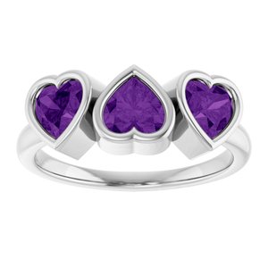 Platinum Natural Amethyst Three-Stone Heart Ring