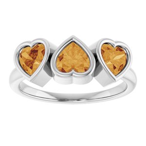 Platinum Natural Citrine Three-Stone Heart Ring