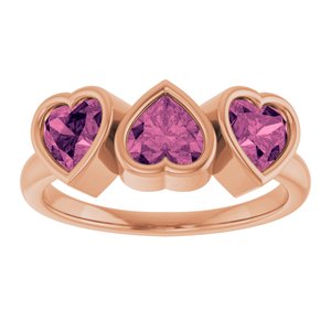 14K Rose Gold Natural Pink Tourmaline Three-Stone Heart Ring