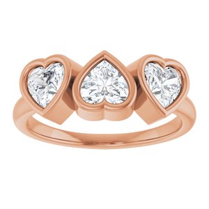 14K Rose Gold Lab-Grown Moissanite Three-Stone Heart Ring