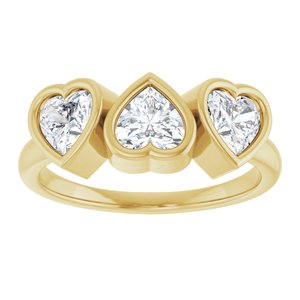 14K Yellow Gold Lab-Grown Moissanite Three-Stone Heart Ring