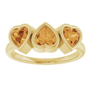 14K Yellow Gold Natural Citrine Three-Stone Heart Ring