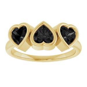 14K Yellow Gold Natural Onyx Three-Stone Heart Ring