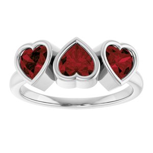 Platinum Natural Mozambique Garnet Three-Stone Heart Ring