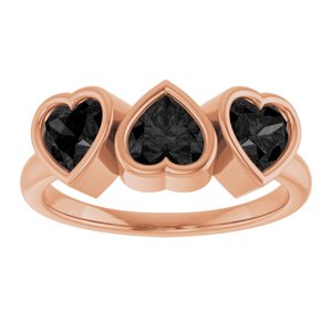 14K Rose Gold Natural Onyx Three-Stone Heart Ring
