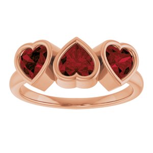 14K Rose Gold Natural Mozambique Garnet Three-Stone Heart Ring