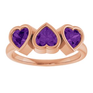 14K Rose Gold Natural Amethyst Three-Stone Heart Ring
