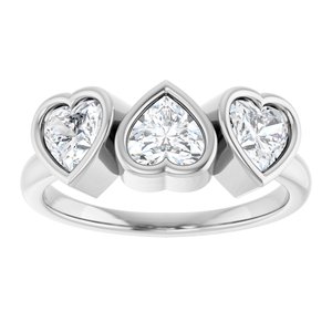 14K White Gold Lab-Grown Moissanite Three-Stone Heart Ring