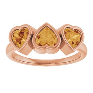 14K Rose Gold Natural Citrine Three-Stone Heart Ring
