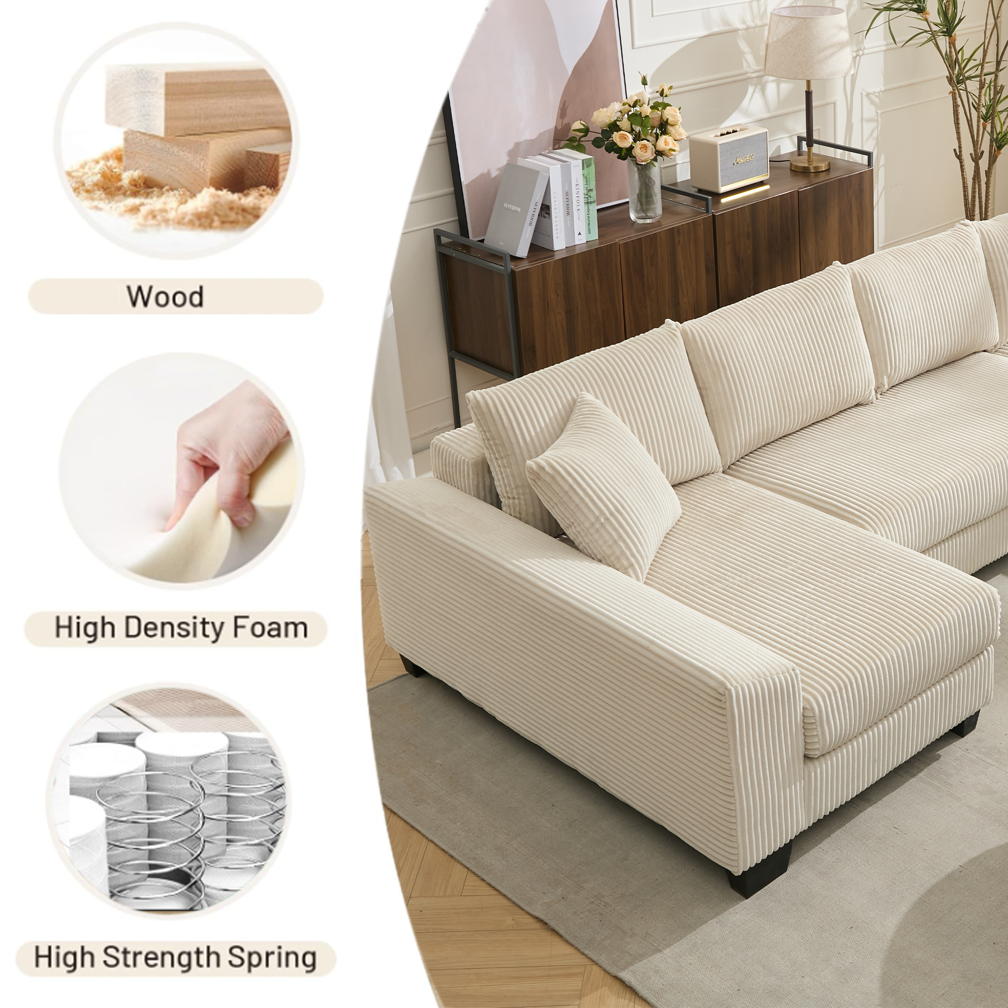 [NEW ARRIVED] [VIDEO PROVIDED] 114' Sleeper Sofa,U Shaped Sofa , Pull Out Bed,Convertible Oversize 2 in 1 Sleeper Sofa, Living Room,Upholstery Sofa Bed,Adjustable Sleeper Sofa,Corduroy,Beige
