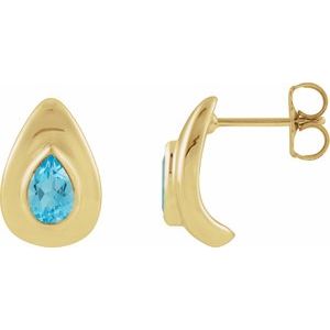 14K Yellow Gold Natural Swiss Blue Topaz Earrings