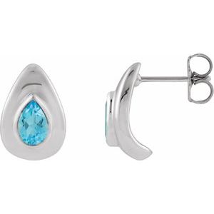 14K White Gold Natural Swiss Blue Topaz Earrings