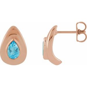 14K Rose Gold Natural Swiss Blue Topaz Earrings