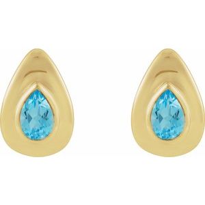 14K Yellow Gold Natural Swiss Blue Topaz Earrings – image 2
