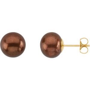 14K Yellow Gold Cultured Chocolate Freshwater Pearl Earrings