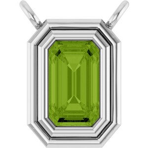 14K White Gold Natural Peridot Necklace Center