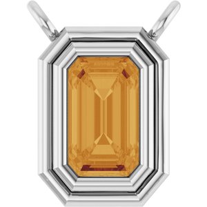 14K White Gold Natural Citrine Necklace Center