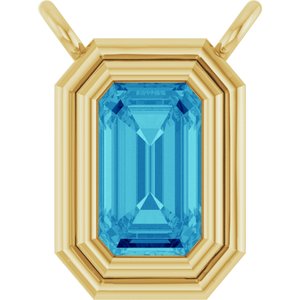 14K Yellow Gold Natural Blue Zircon Necklace Center