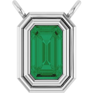 14K White Gold Lab-Grown Emerald Necklace Center