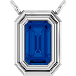 14K White Gold Lab-Grown Blue Sapphire Necklace Center