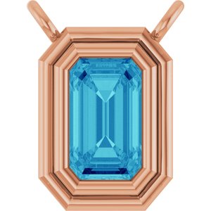 14K Rose Gold Natural Blue Zircon Necklace Center