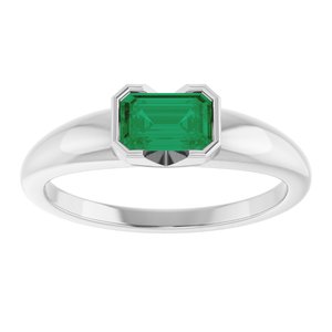 Platinum Lab-Grown Emerald Half-Bezel Solitaire Ring