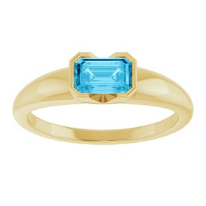 14K Yellow Gold Lab-Grown Aqua Sapphire Half-Bezel Solitaire Ring