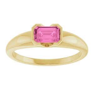 14K Yellow Gold Lab-Grown Pink Sapphire Half-Bezel Solitaire Ring