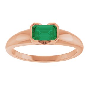 14K Rose Gold Lab-Grown Emerald Half-Bezel Solitaire Ring