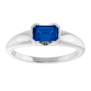14K White Gold Lab-Grown Blue Sapphire Half-Bezel Solitaire Ring