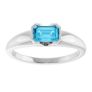 14K White Gold Lab-Grown Aqua Sapphire Half-Bezel Solitaire Ring