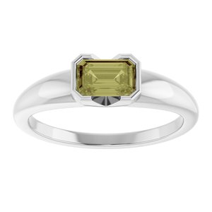 14K White Gold Lab-Grown Green Sapphire Half-Bezel Solitaire Ring