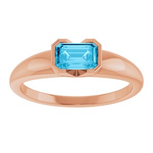 14K Rose Gold Lab-Grown Aqua Sapphire Half-Bezel Solitaire Ring