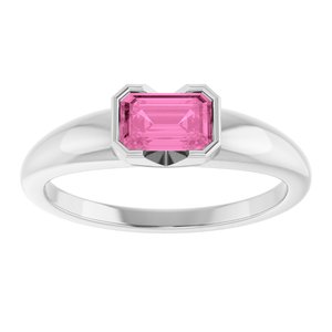 14K White Gold Lab-Grown Pink Sapphire Half-Bezel Solitaire Ring