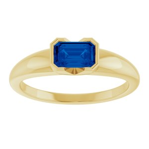 14K Yellow Gold Lab-Grown Blue Sapphire Half-Bezel Solitaire Ring