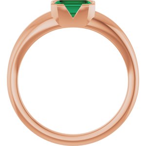 14K Rose Gold Lab-Grown Emerald Half-Bezel Solitaire Ring
